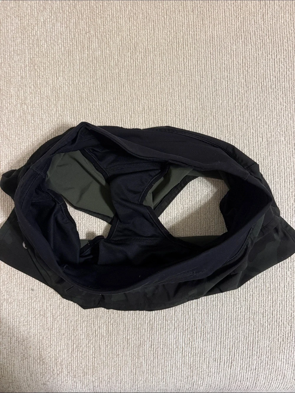 lululemon athletica Olive Green Camo Athletic Shorts with Black Waistband